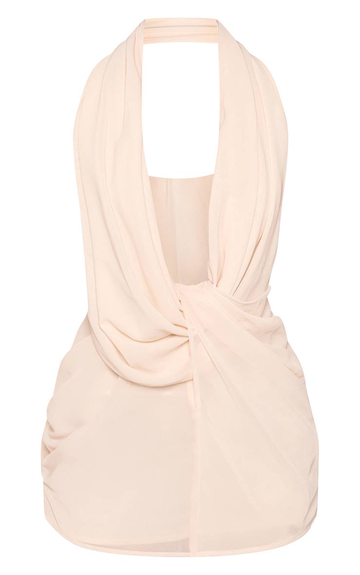 Crème Petite Robe Mini En Mousseline Froncée Et Drapée À Col Licou