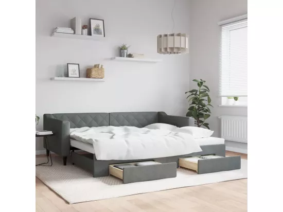 Lit de jour avec gigogne et tiroirs gris foncé 90x200 cm tissu