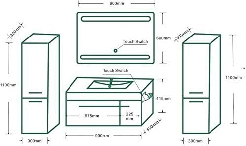 Faizee Möbel | Badmöbel-Set 90 cm in Weiß Hochglanz | Keramik-Waschbecken & Runder LED-Spiegel | Modernes Badezimmermöbel-Set ohne Schränke – Stilvolle Einrichtung für jedes Bad