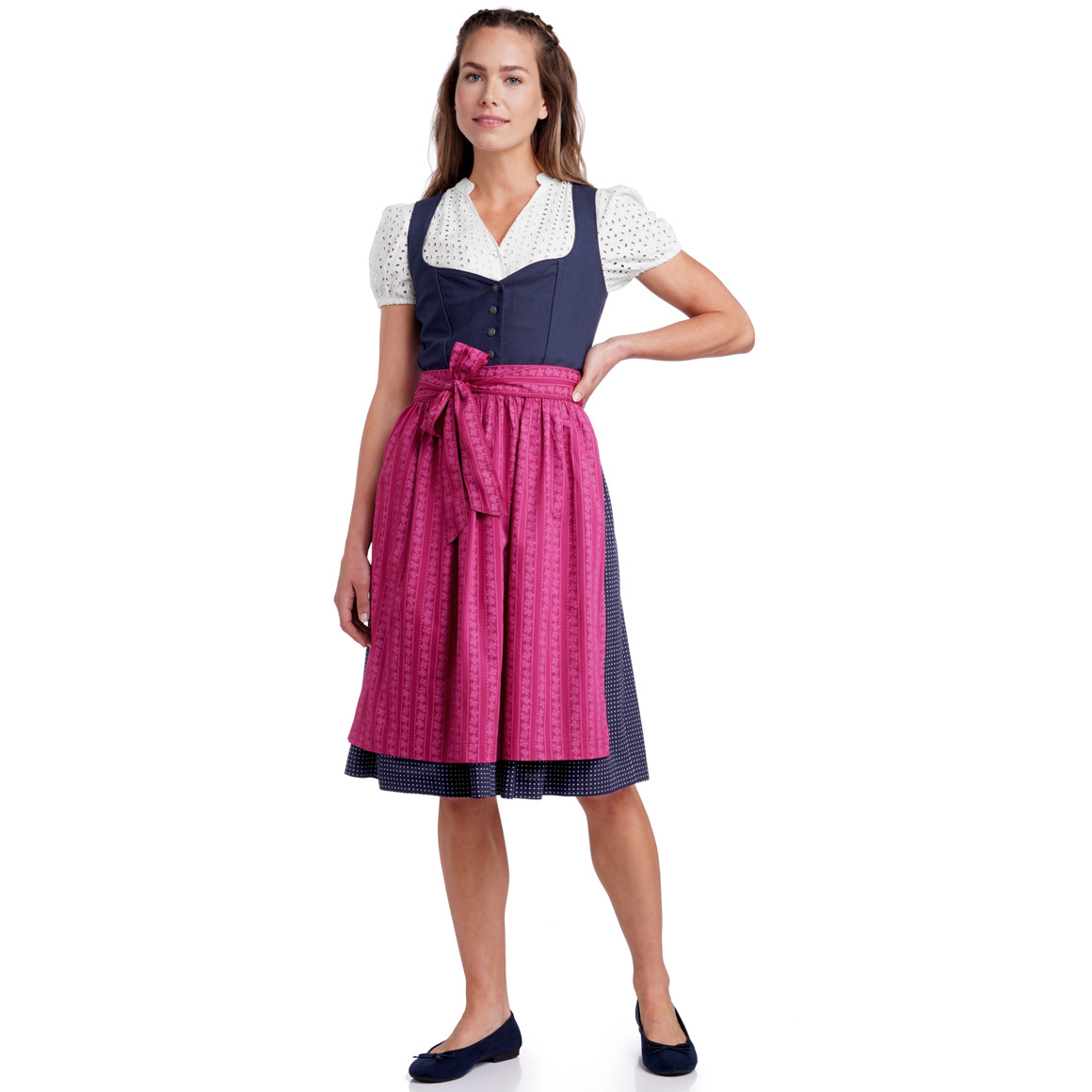 Gina Benotti Damen Dirndl mit floralem Muster dunkelblau / pink