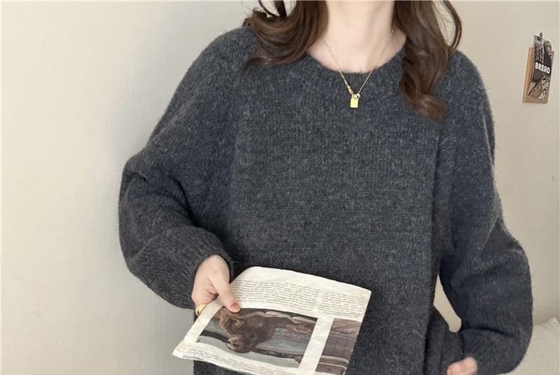 Beaustreet - Ronde hals effen oversized gebreide trui