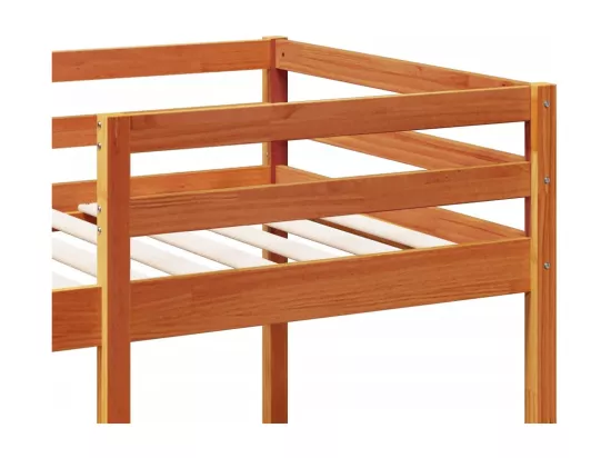 Lit mezzanine avec bureau et étagères brun cire 90x200 cm pin