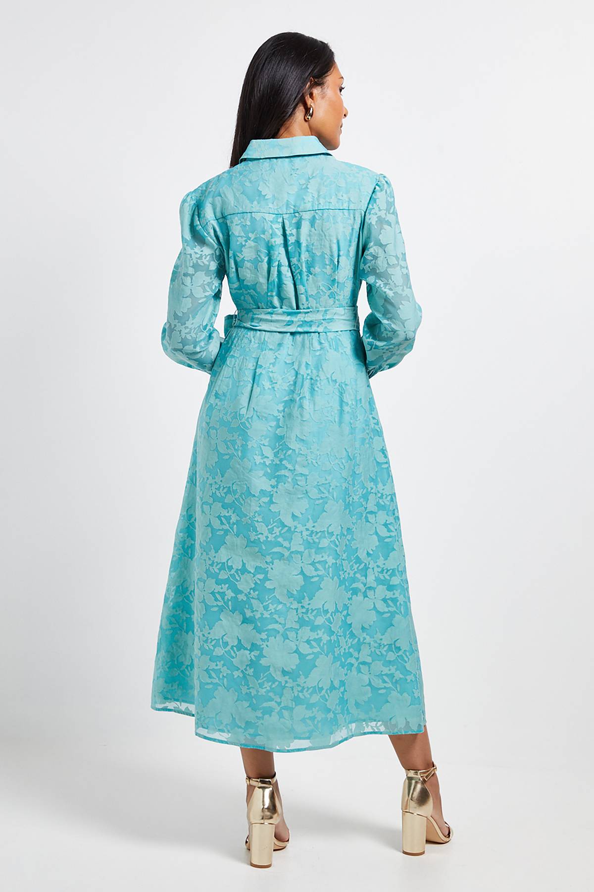 Wallis Robe Midi Ceinturée en Organza Fleuri Petite Taille