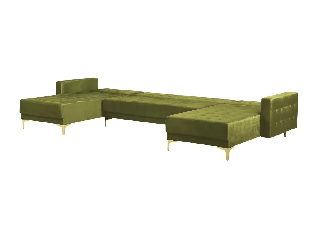 Canapé modulable 5 places en forme de U velours vert ABERDEEN