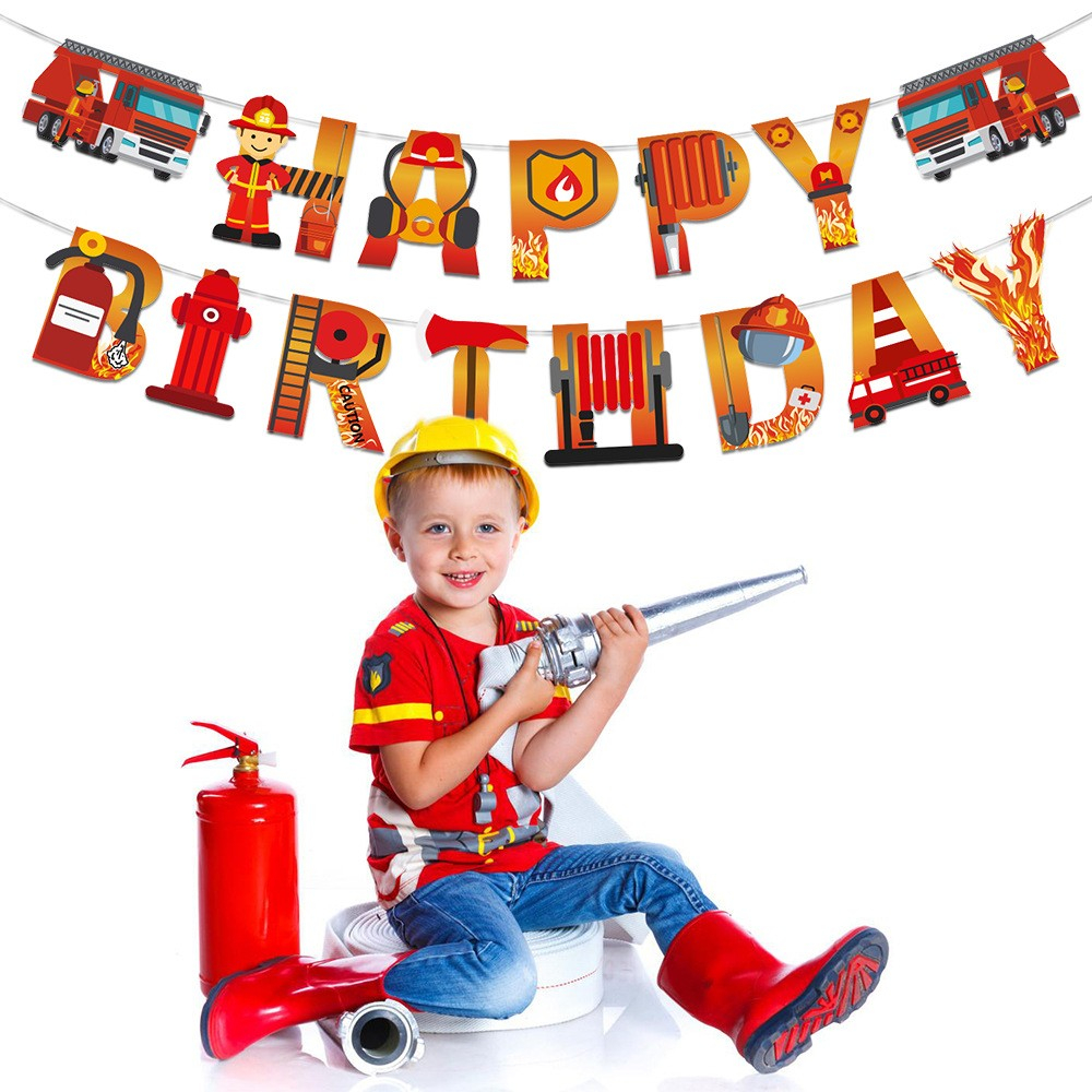 (70-tlg. Set) Happy Birthday Girlande Feuerwehrauto Kinder Geburtstags Party Deko   Latex- und Folienballons - Rot / Gelb / Orange