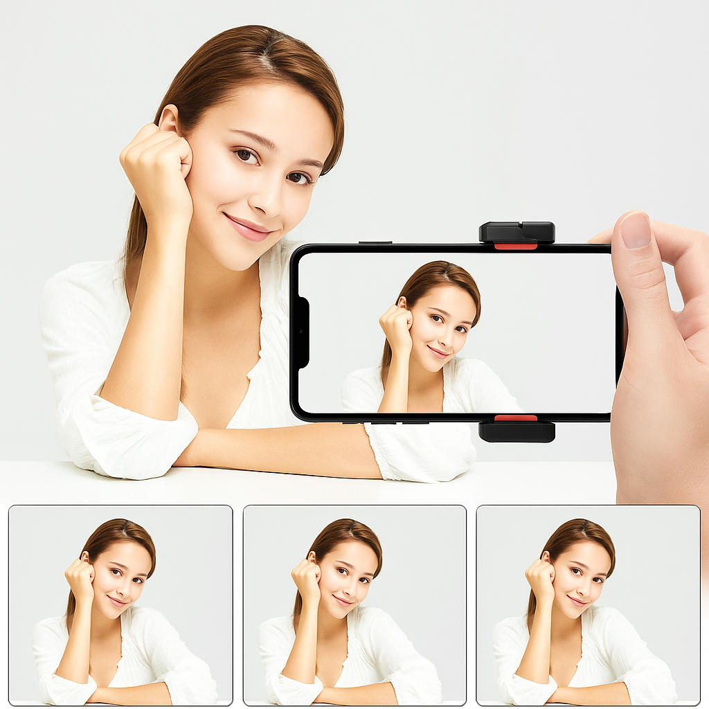 Universal Wireless Handy-Stabilisator mit Griff / Bluetooth-Fernbedienung (30m) / LED-Licht & Selfie-Halterung / Kompatibel mit Stativ - Schwarz