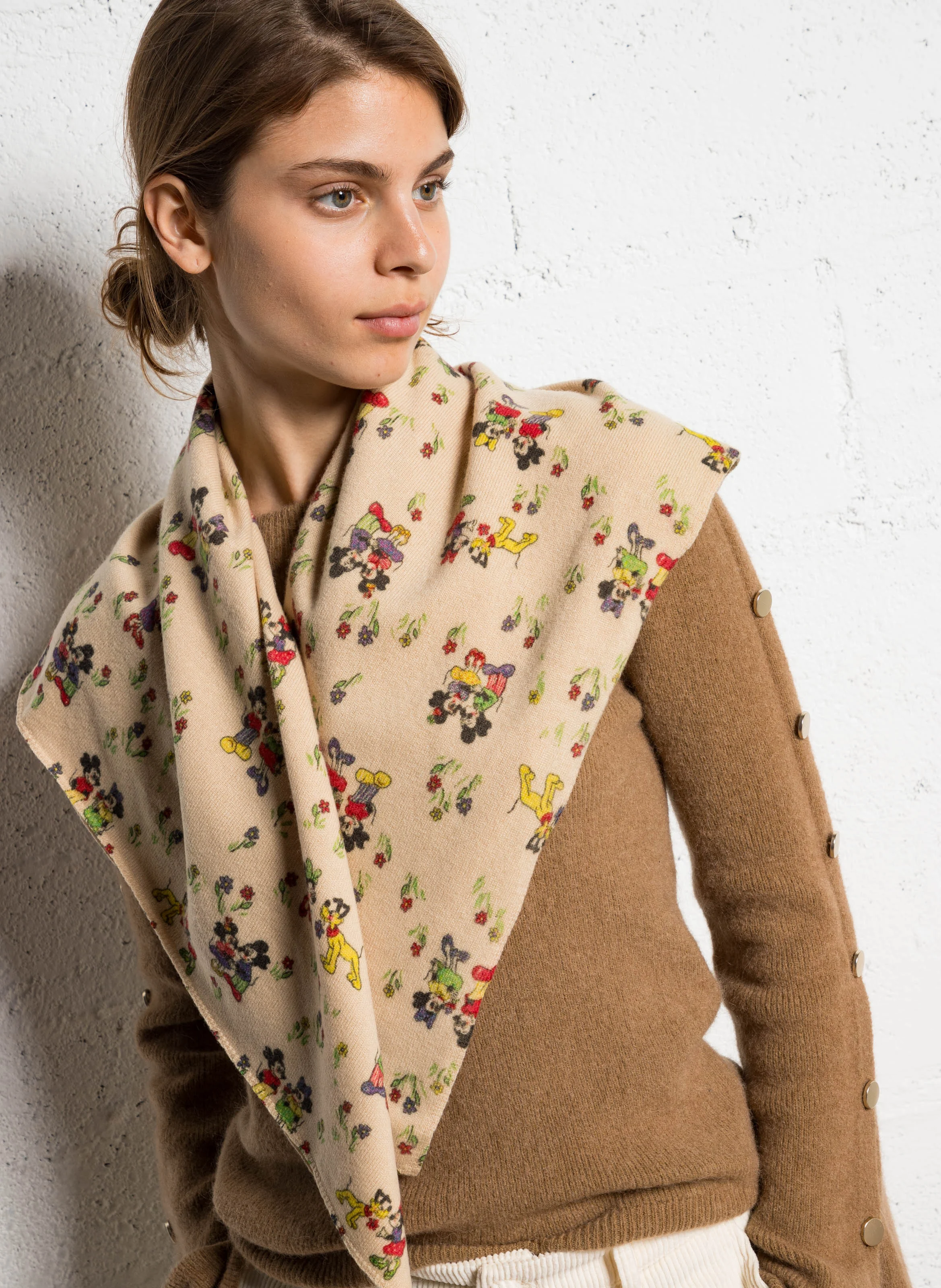 OMICK - Écharpe imprimée en laine mérinos | Beige