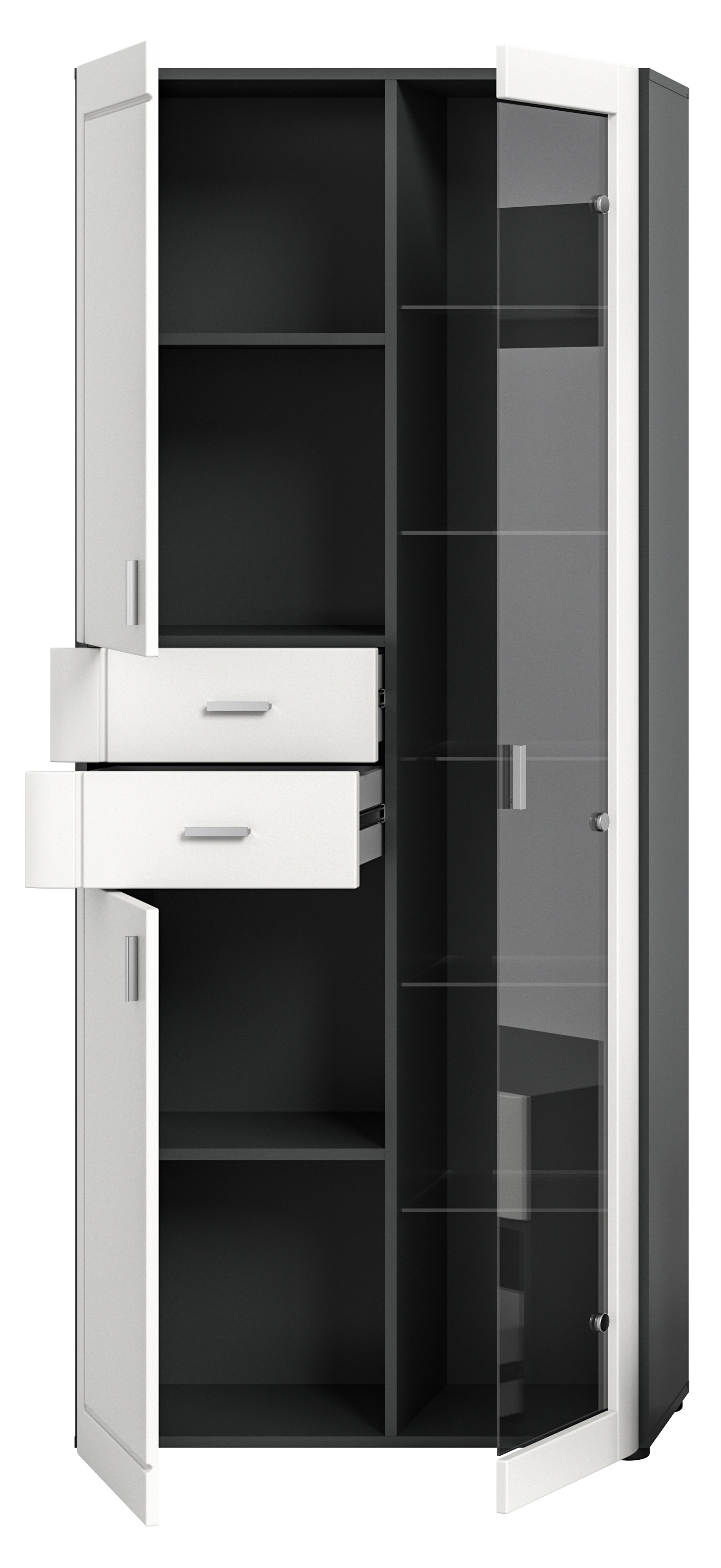 Vitrine LAGO 80 x 194 cm weiß matt/grau