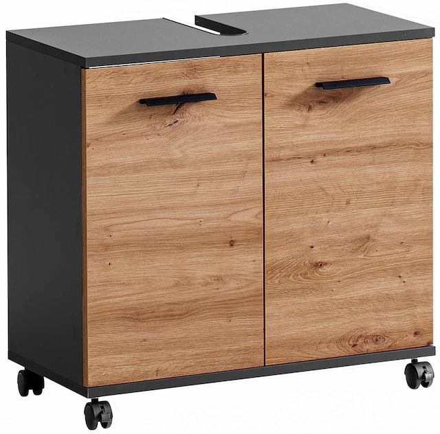 welltime Waschbeckenunterschrank »Palermo, Breite 59 cm« Metallbeschläge, Siphonausschnitt