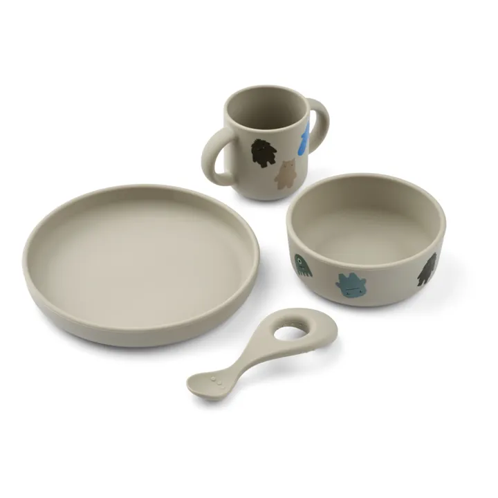 Liewood Set vaisselle Vivi en silicone - Set de 4 | Monster/Mist