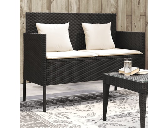 VIDAXL - Banc de jardin avec coussins noir résine tressée
