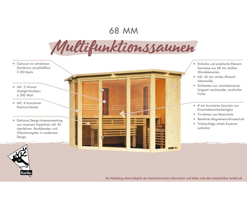 Karibu Astaria modulaire sauna inclusief 9 kW biooven en externe bedieningseenheid met dakrooster en gebronsde volledig glazen deur