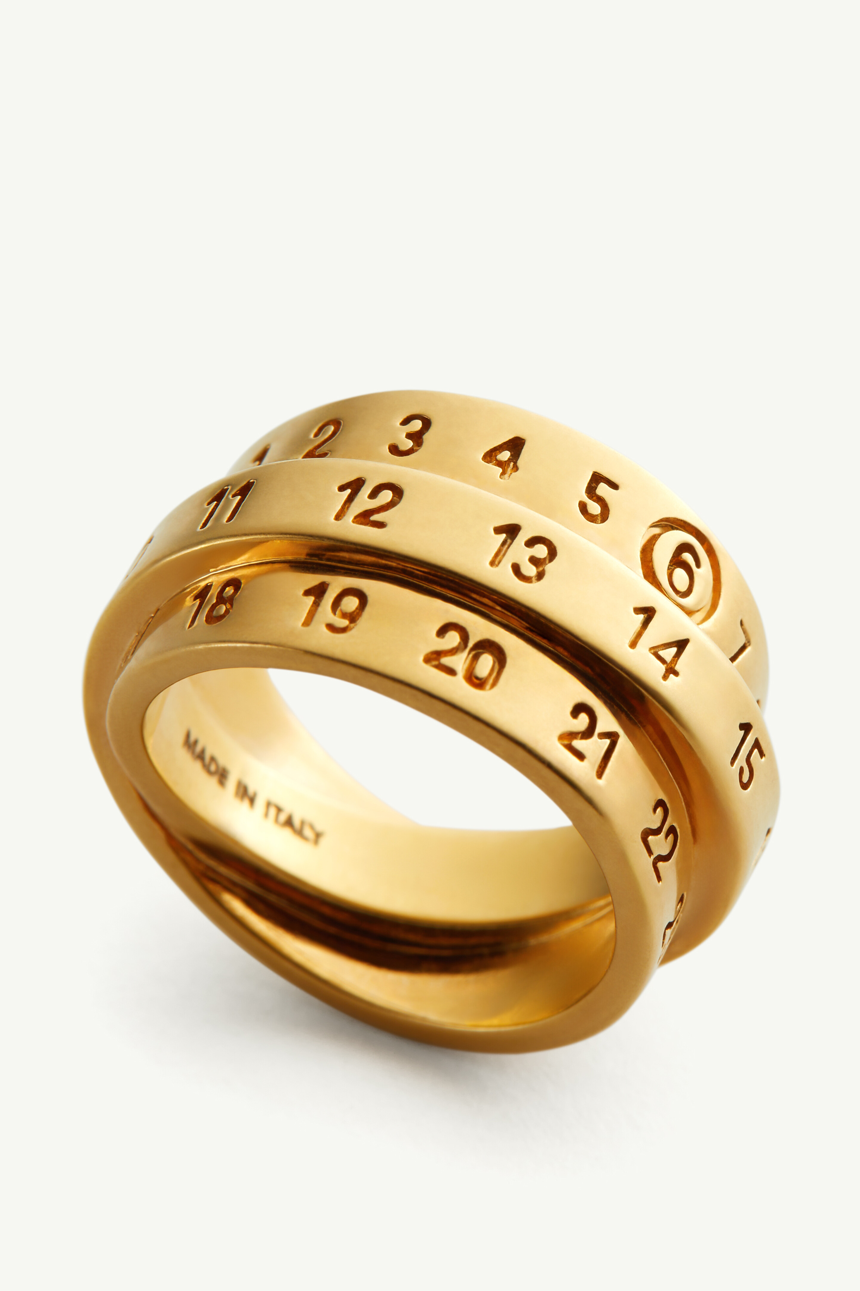 Yellow Brass Triple Logo Ring Or jaune