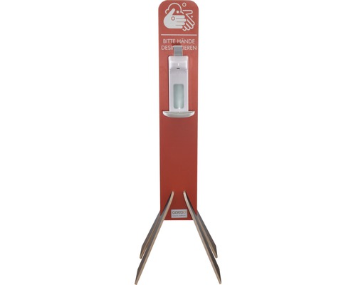 Hygiënestation desinfectiestandaard van hout, rood, 140 cm, inclusief 1 l desinfectiemiddeldispenser