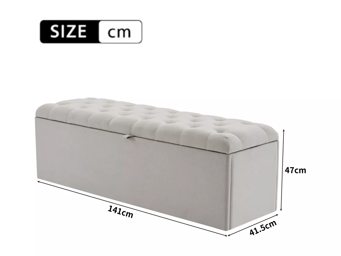 Banc coffre rembourré en lin - Gris clair