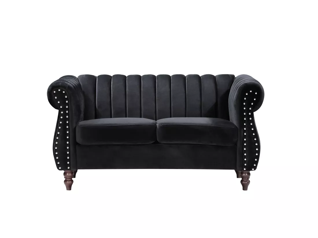 Canapé chesterfield 2 places en velours noir TRUMBO