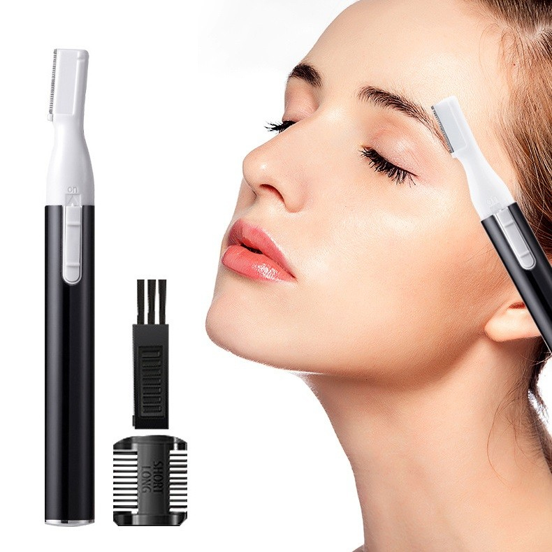 (3-tlg. Set) Elektrischer Augenbrauen Trimmer Gesichtshaar Rasierer (Batteriebetrieben) - Rosa