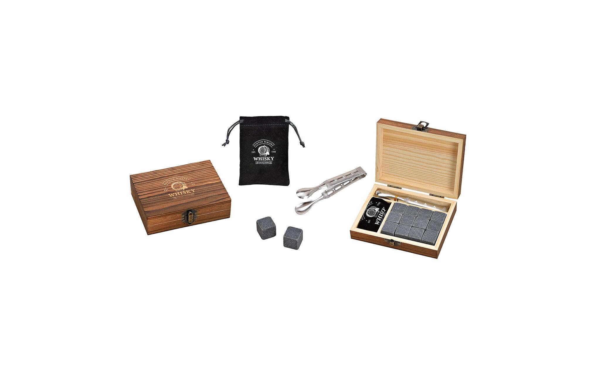 Whiskysteine in Holzbox 15-teilig, GrauWhiskysteine-Geschenkset
