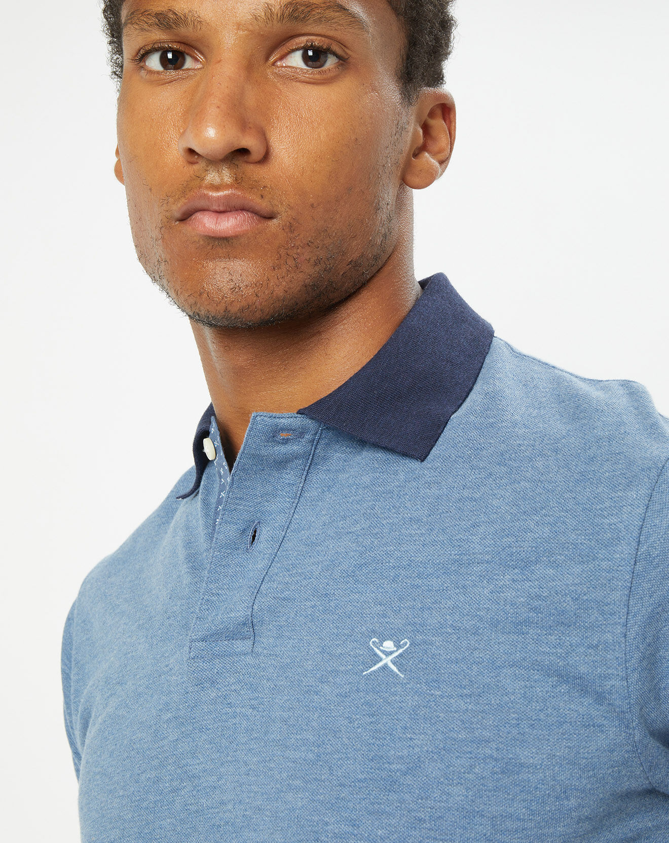 Hackett London Polo Classic Fit Détail Col bleu chiné