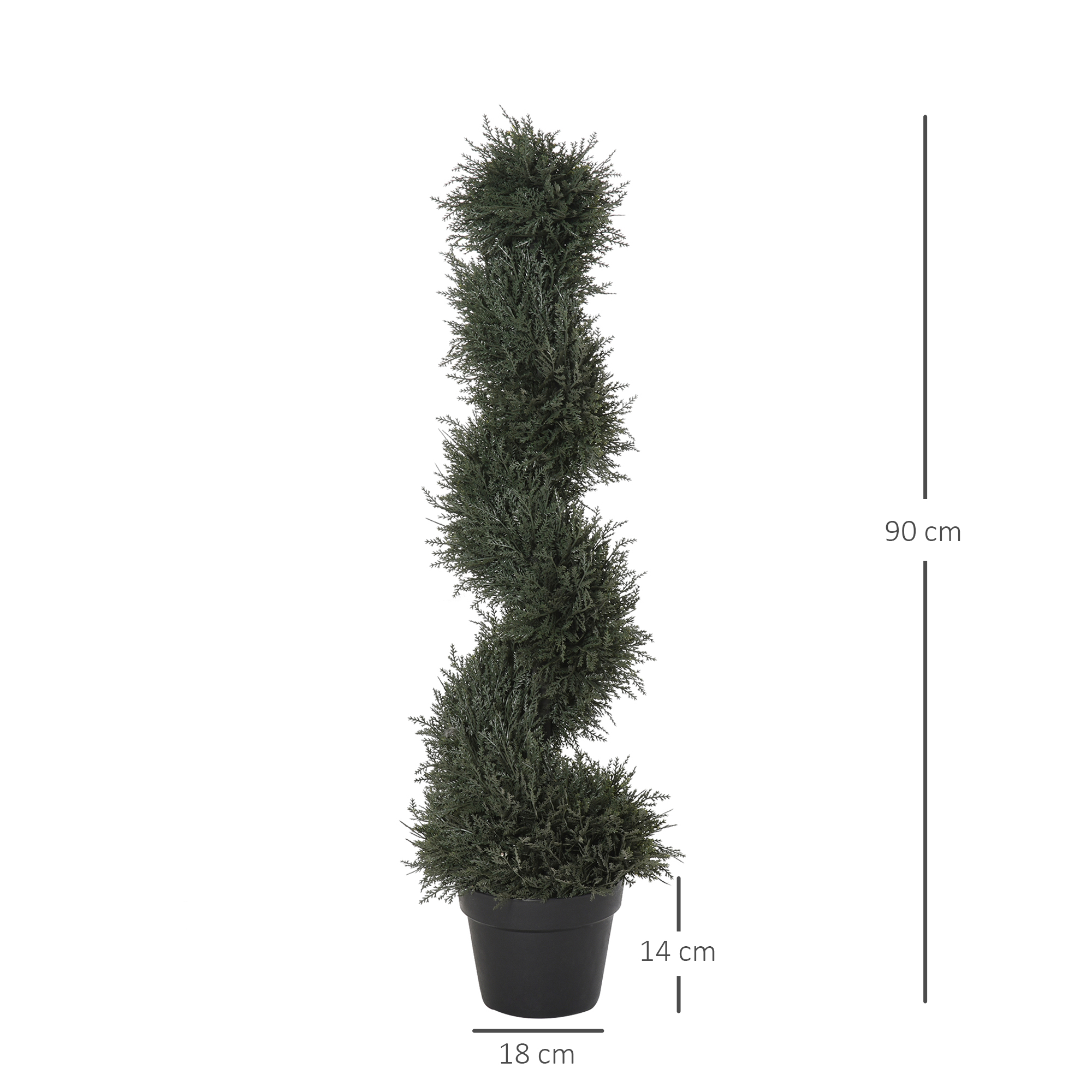 Planta artificial decorativa Outsunny de 90 cm com vaso, cedro com poda topiária em espiral, 650 folhas verde-escuras.