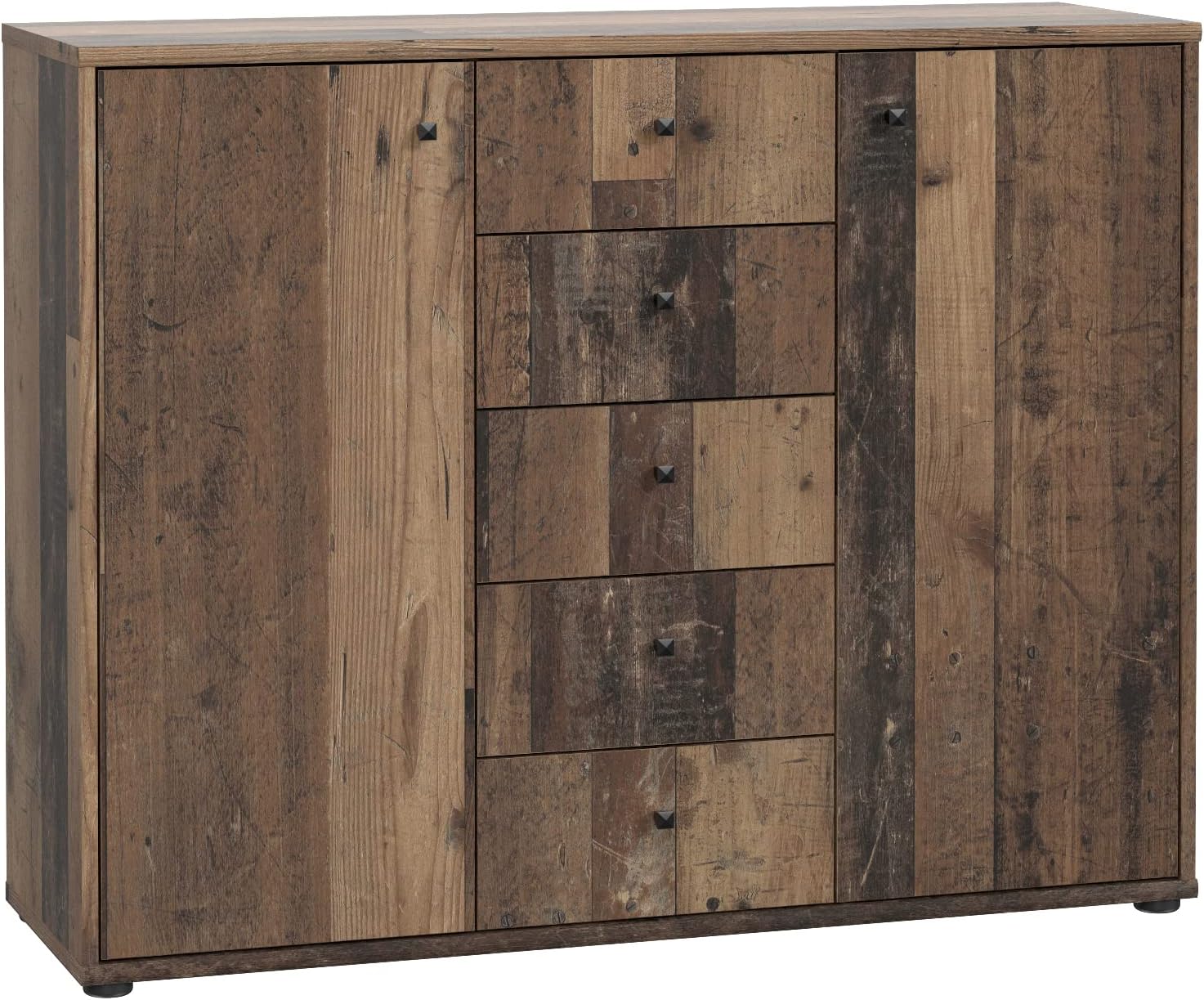 FORTE TEMPRA 2 Kommode mit 2 Türen und 5 Schubladen, Holzwerkstoff, Old – Wood Vintage Dekor, (B x H x T) 108,8 x 85,5 x 34,8 cm
