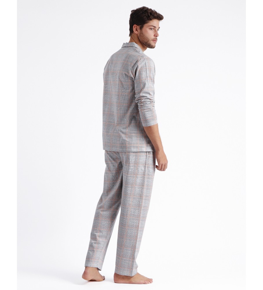 Pijama Admas de manga comprida aberta com estampa de bulldog cinza.