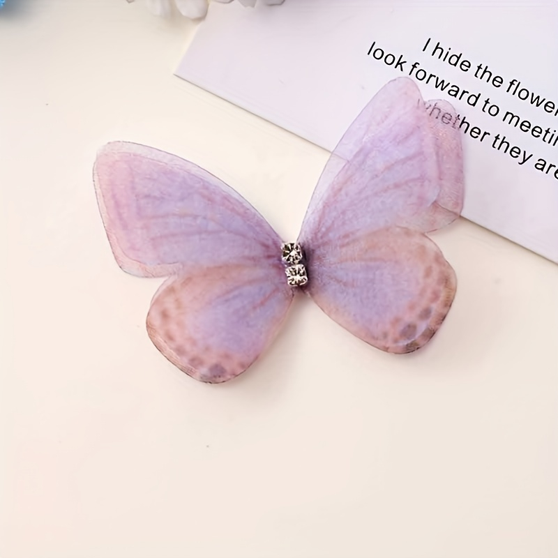 (100er Set) 50mm DIY Schmetterling mit Strassstein zum Basteln / Nähen / Dekorieren - Lila / Rosa / Grün