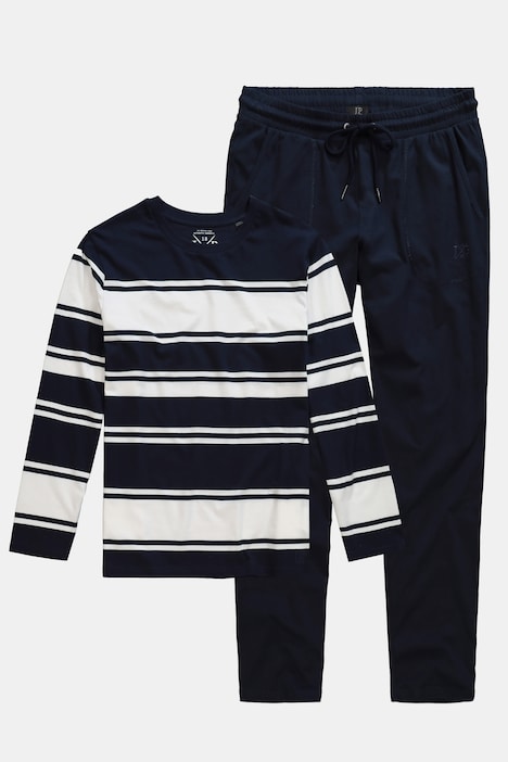 Schlafanzug, Homewear, langer Zweiteiler, geringeltes Langarmshirt, lange Hose, bis 8 XL