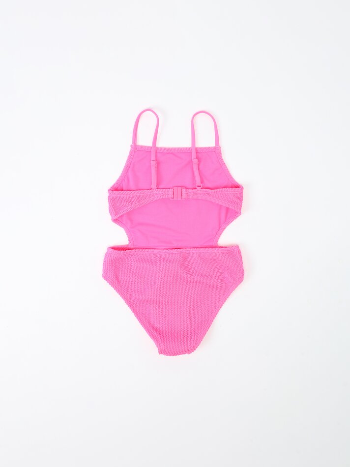 Conjunto de biquíni texturizado e scrunchie - Fúcsia fluorescente