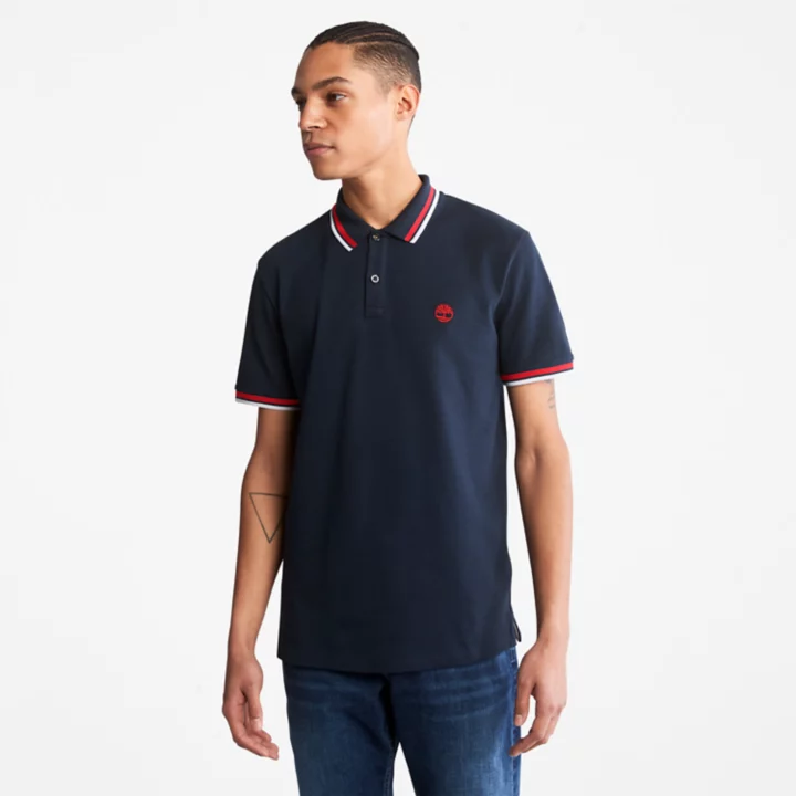 Camisa polo Millers River Tipped para homem, na cor azul marinho.