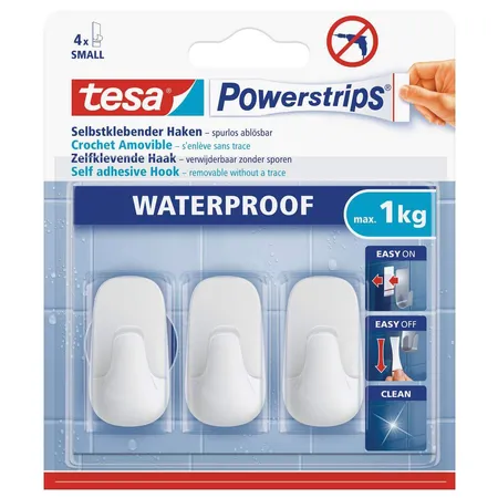 tesa Powerstrips Waterproof Selbstklebehaken S weiß 3 Stck.