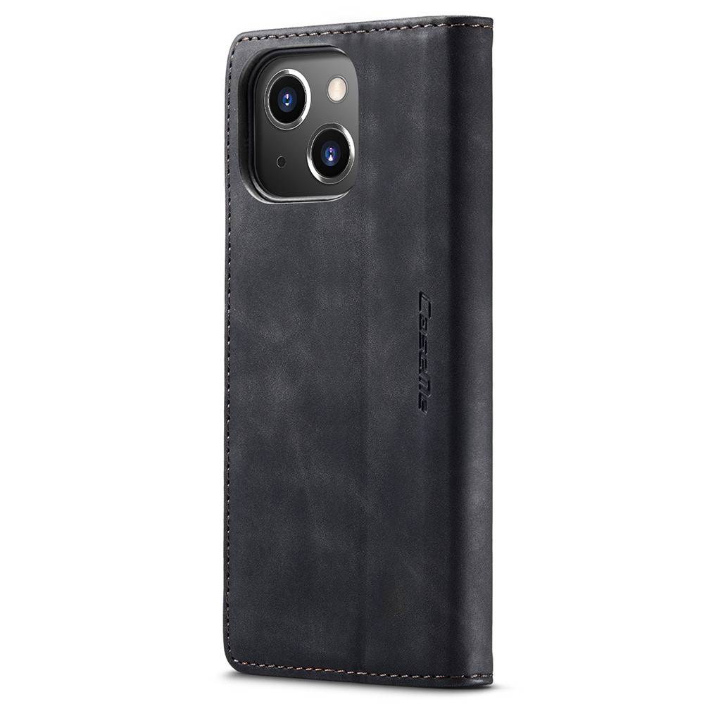 iPhone 15 Leder Tasche Flip Wallet Etui mit Kartenfächern - Schwarz