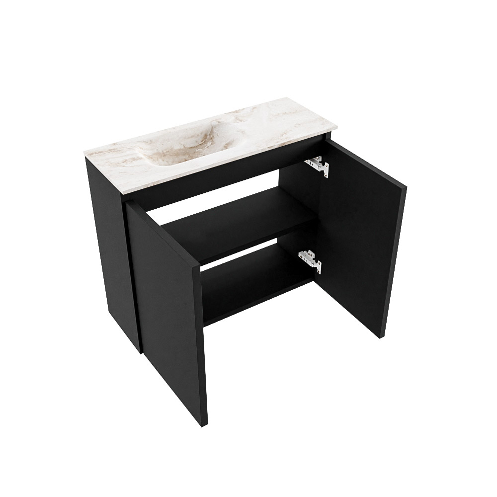 SCHADEMODEL: Mondiaz Ture DLux toiletmeubel 60cm urban met wastafel frappe links zonder kraangat