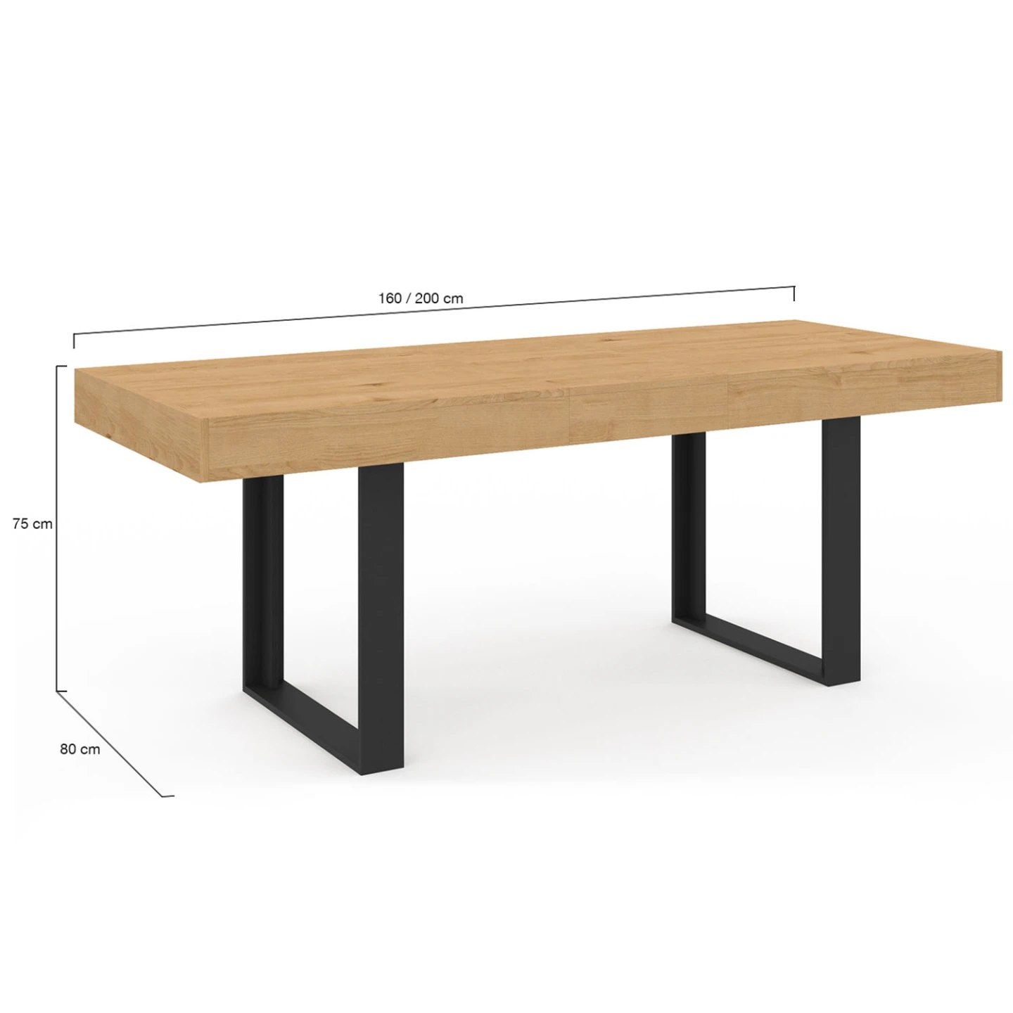 Table à manger extensible rectangle OREGON avec rangement 4-8 personnes façon chêne et noir 160-200 cm