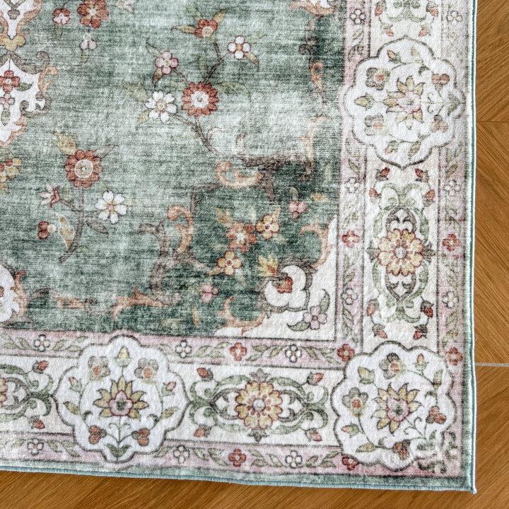 Vintage vloerkleed - Ember Medaillon  Groen | OEKO-TEX & Wasbaar