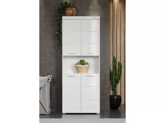 Colonne de salle de bain avec 2 portes coloris blanc brillant, blanc mat