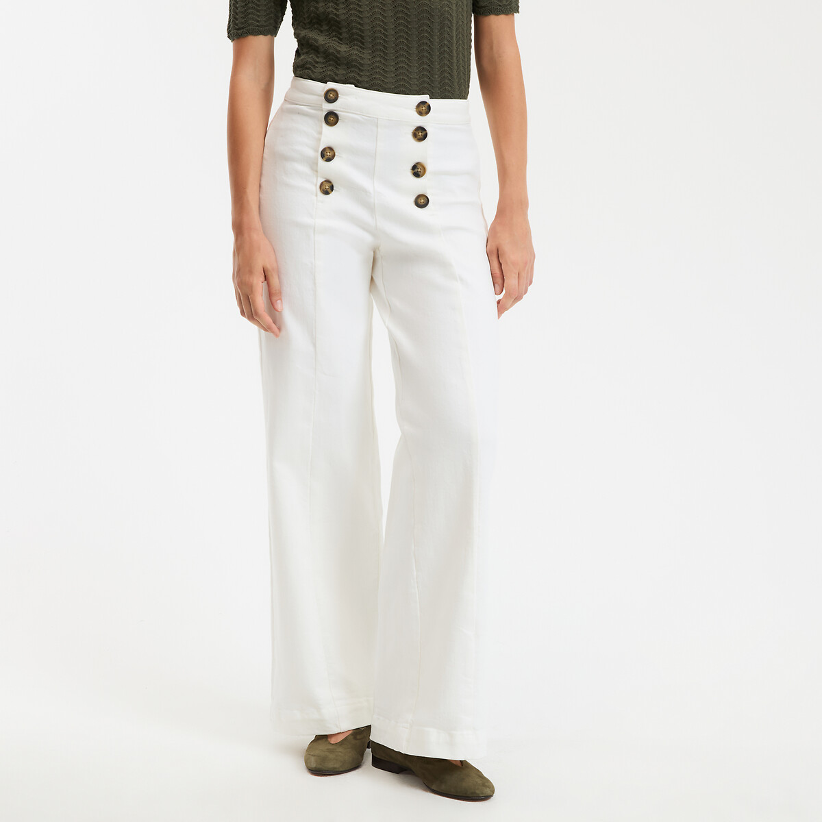 COLEÇÃO LA REDOUTE<br>Calça jeans larga estilo marinheiro, cintura alta