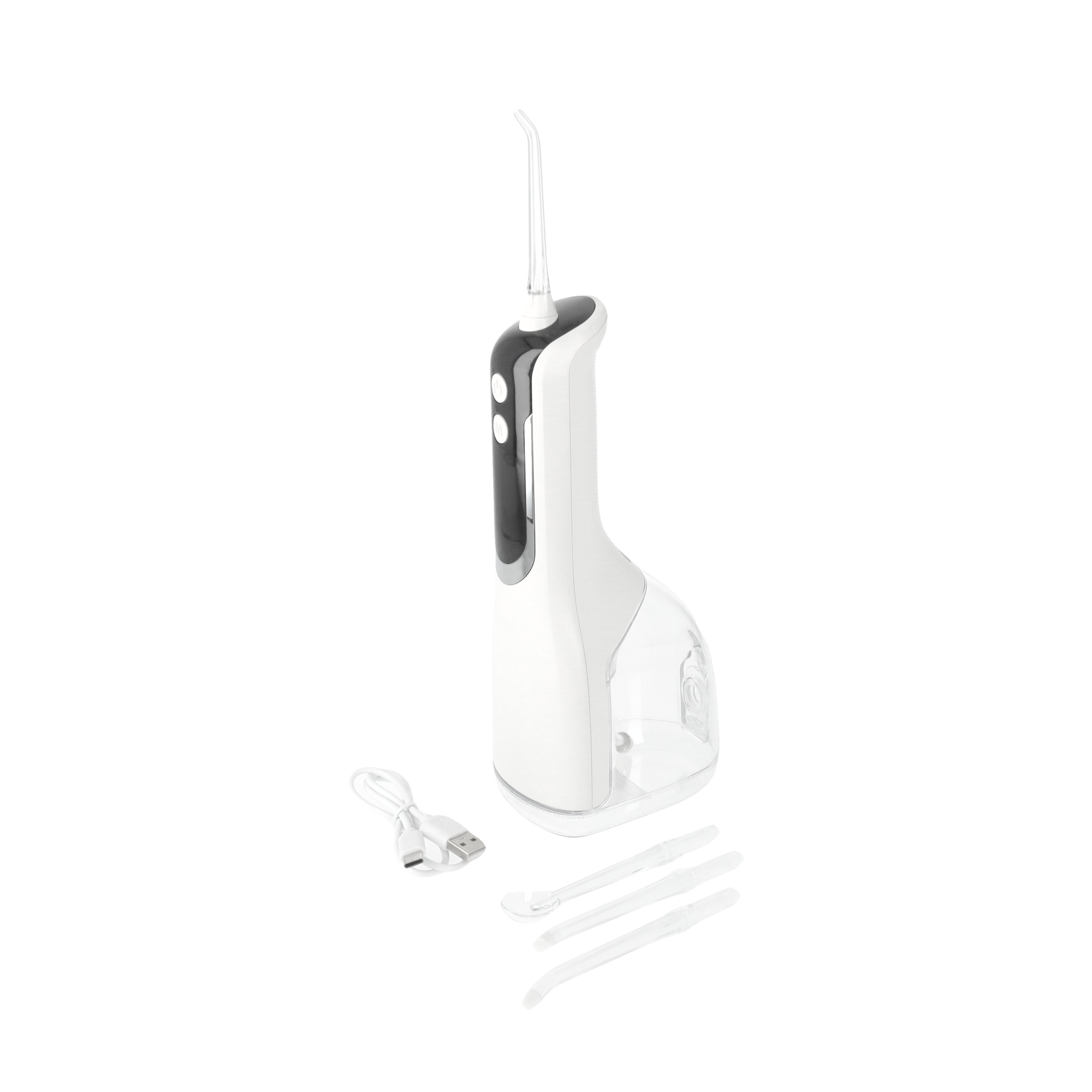 (6-tlg. Set) 330ml Elektrische Wasserdruck Munddusche Wasser Flosser Zahnreinigung mit 4 Multifunktions Düsen - Weiss