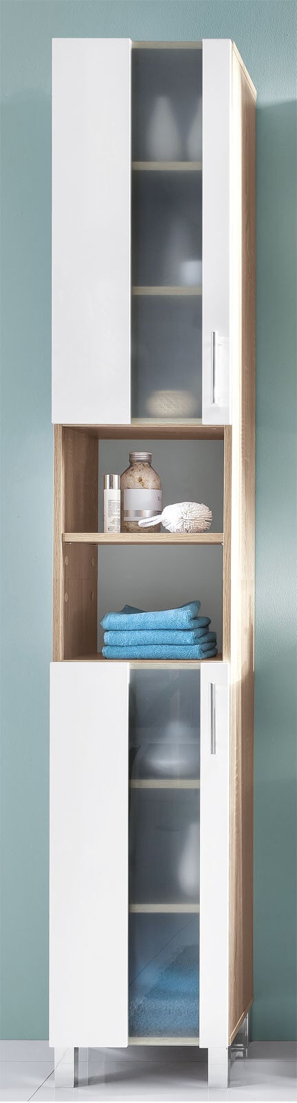 Hochschrank Porto Weiß/Eiche sägerau Nachbildung ca. 33 x 191 x 31 cm