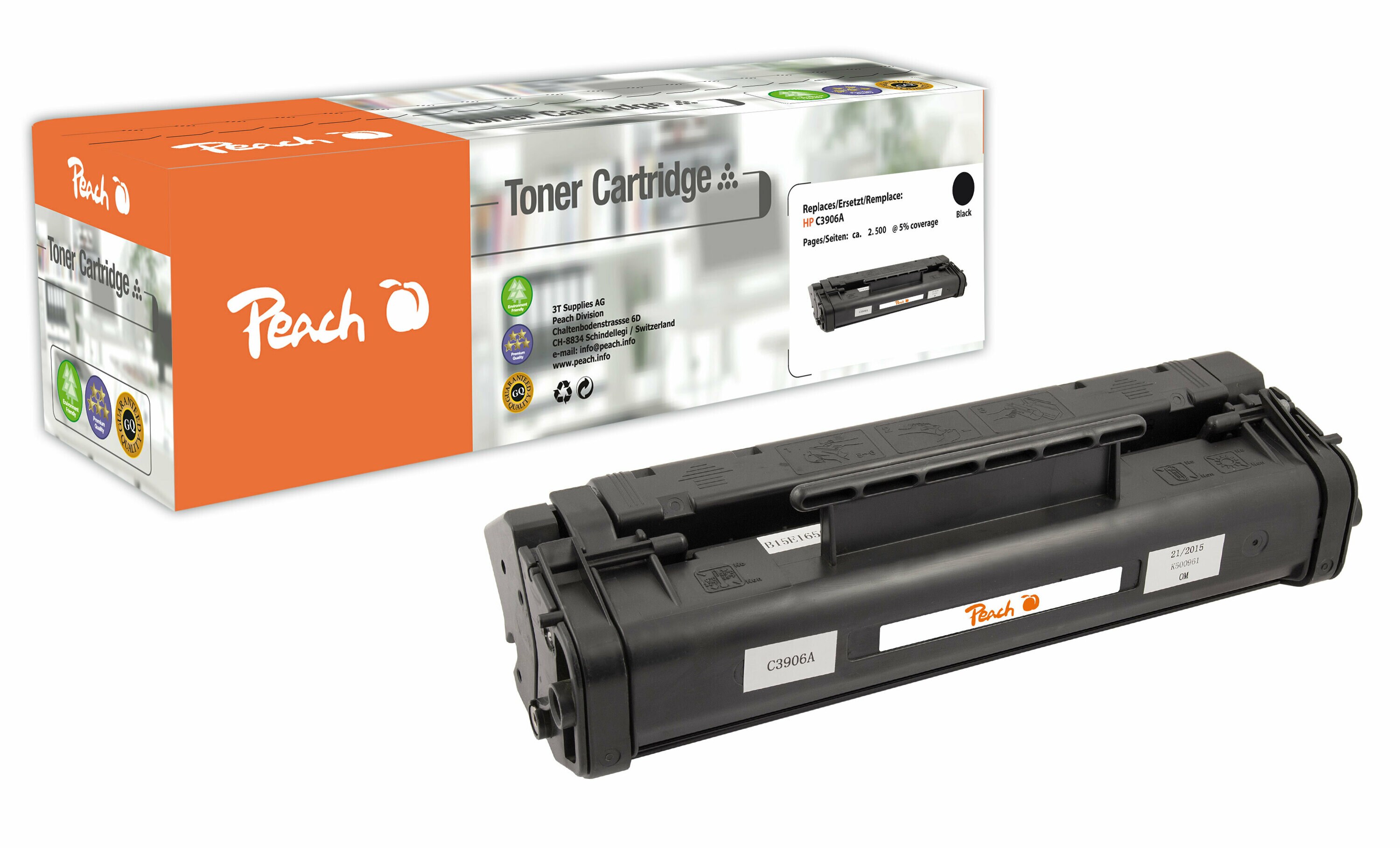Peach HP 06 ABK Toner bk ersetzt Canon, HP No. 06ABK, EP-A/AX, C3906A für z.B. Canon ISensys LBP -460, Canon ISensys LBP -465, Canon LBP -210 (wiederaufbereitet)