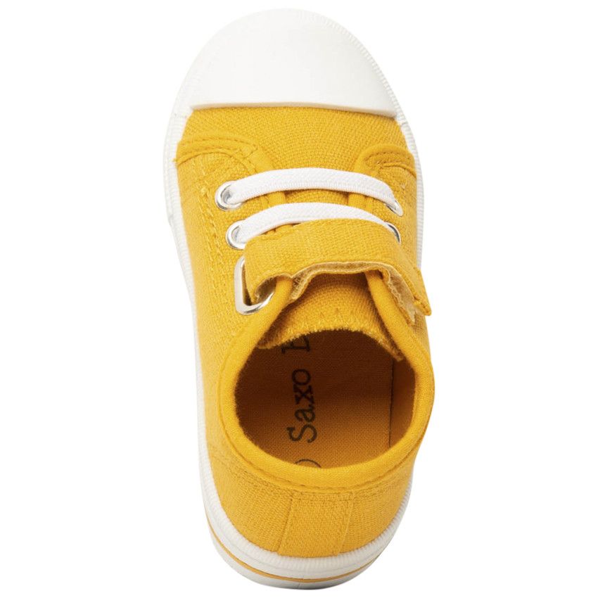 Baskets basses en toile avec lacets élastiques et velcro pour bébé garçon - Jaune