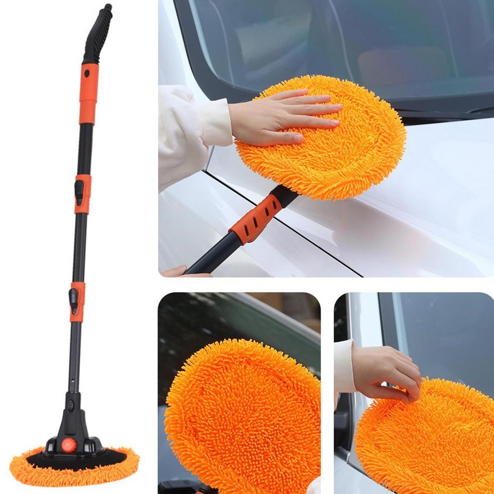 (58-90cm) Auto Reinigungs Mopp Wasch Bürste mit Verstellbarer Teleskopstange - Schwarz / Orange
