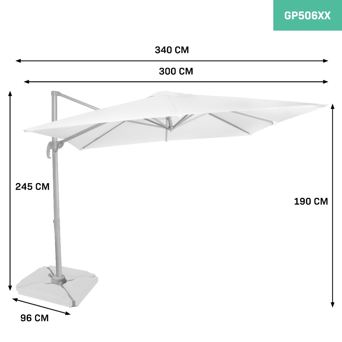 VONROC Pisogne 300 x 300 cm Premium zweefparasol met hoes - White