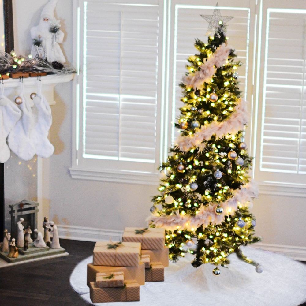 (Ø78cm) Christmas Weihnachtsbaum Decke Tannenbaum Rock Unterlage aus Plüsch - Weiss