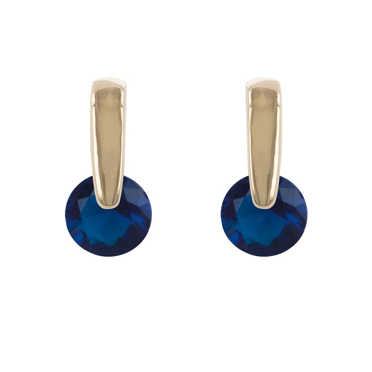Boucles d'oreilles plaqué or saphir synthétique forme ronde
