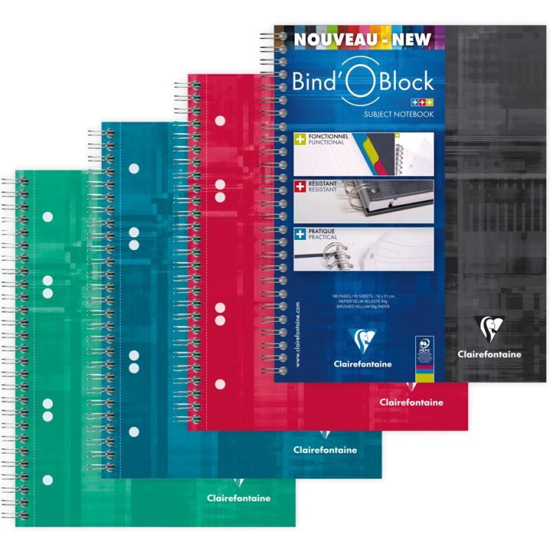 Bind'O Block cahier reliure intégrale A5+ 180 pages détachables perforées 6 trous ligné + cadre en-tête - Assortis