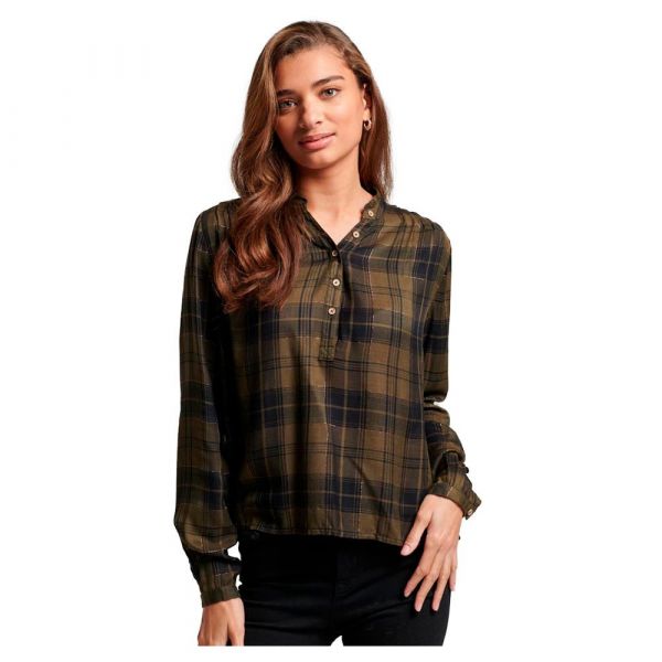 Superdry Check Long Sleeve Blouse Castanho S Mulher