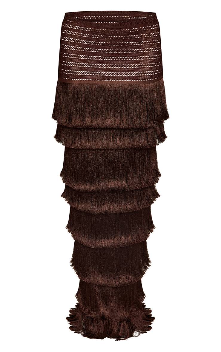 Chocolat Jupe Maxi Premium Texturée À Franges Pompons