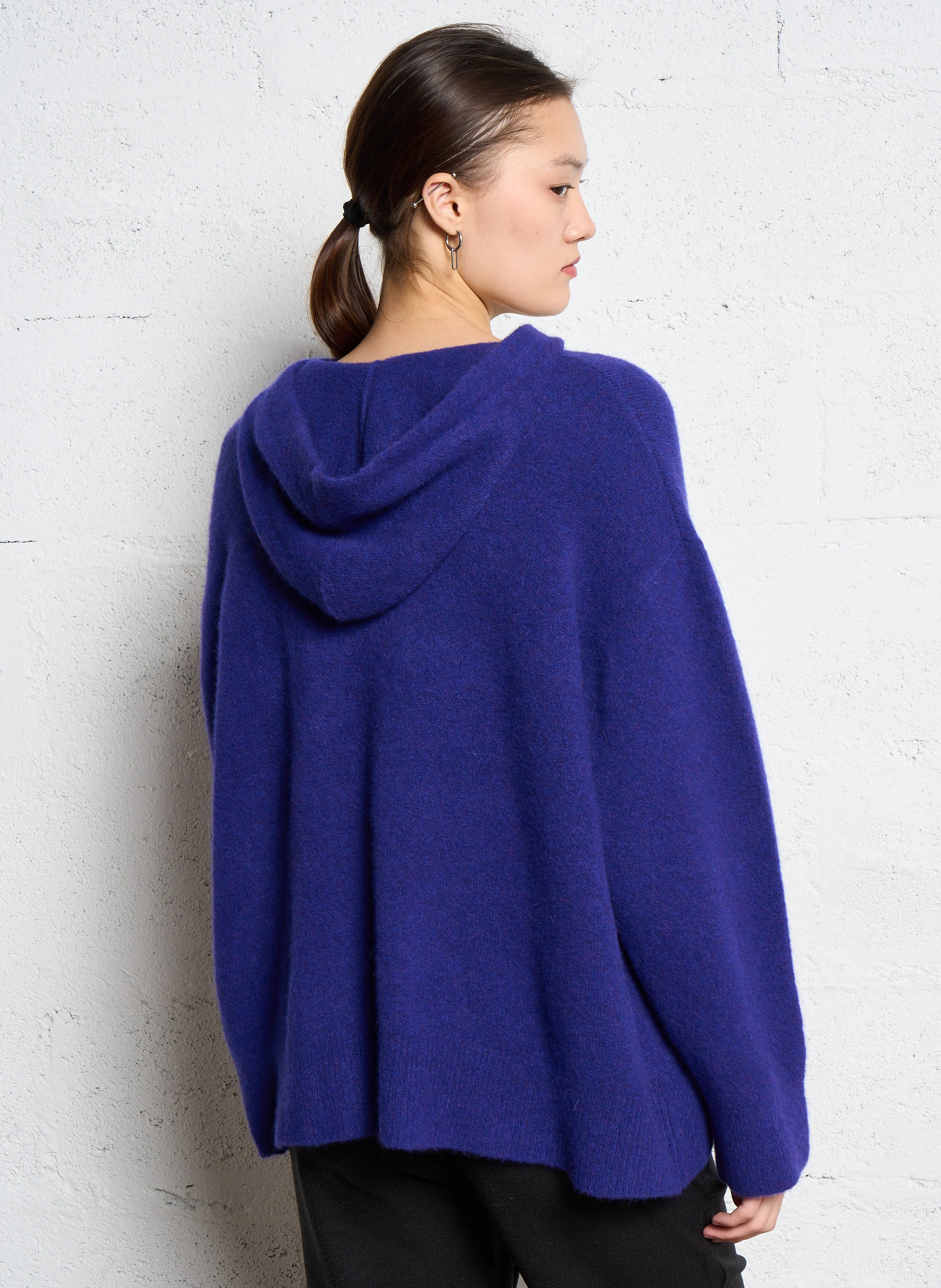 DERA - Pull oversize à capuche en laine mélangée | Violet