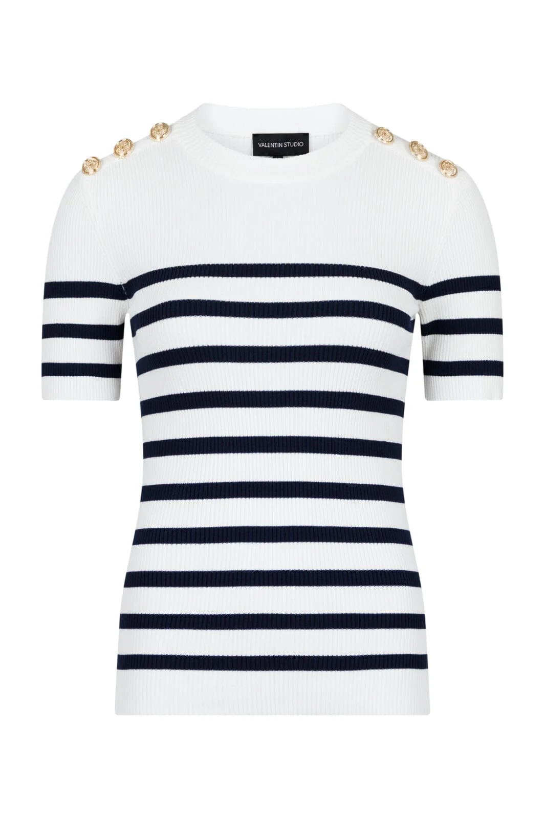 Valentin Studio Gold Button Knit T-shirt navy stripes